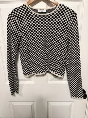 Double Zero Black and White Checkerboard Knit Top